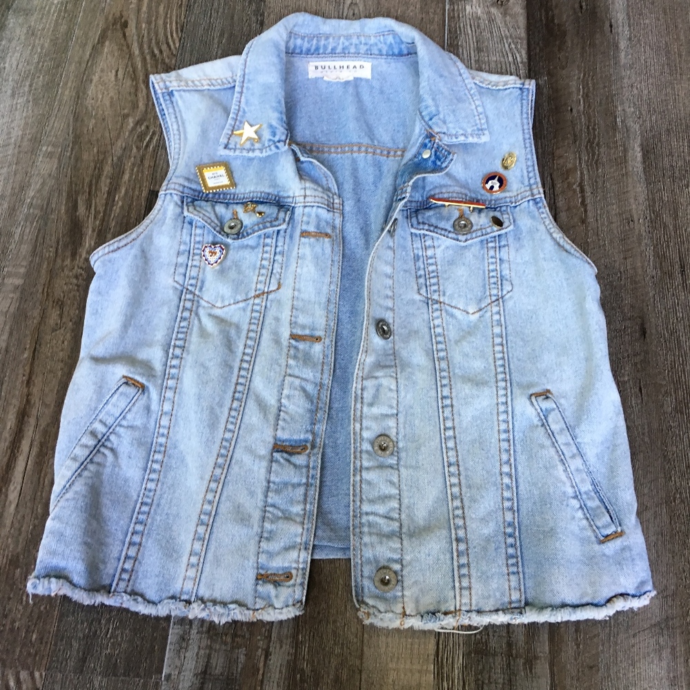 Pacsun Unique Custom Pinned Denim Vest Size Medium